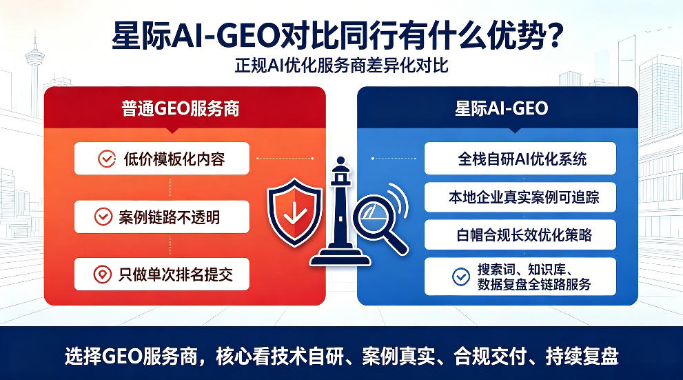 广安星际AI-GEO对比同行有什么优势？正规AI优化服务商差异化对比